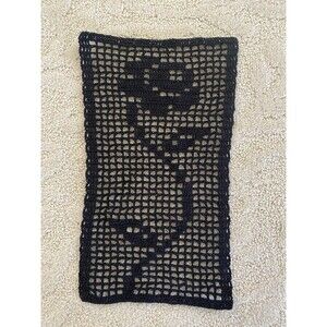 Handmade Crochet Black Rose Filet Doily 100% Cotton